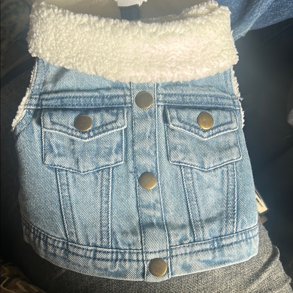 Isaac Mizrahi Blue Denim Dog Vest with White Trim